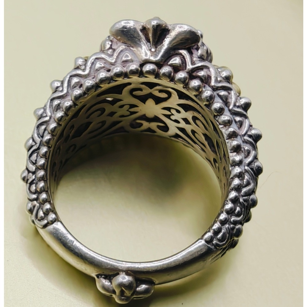 Barbara Bixby Sterling Silver 18K Gold Garnet White Topaz Floral Ring. Size 7 - Picture 3 of 11